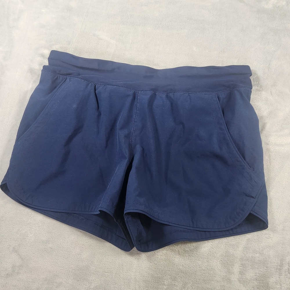 Lands End Navy Blue UPF 50 High Rise Elastic‎ Waist Swim Athletic Shorts Size 12